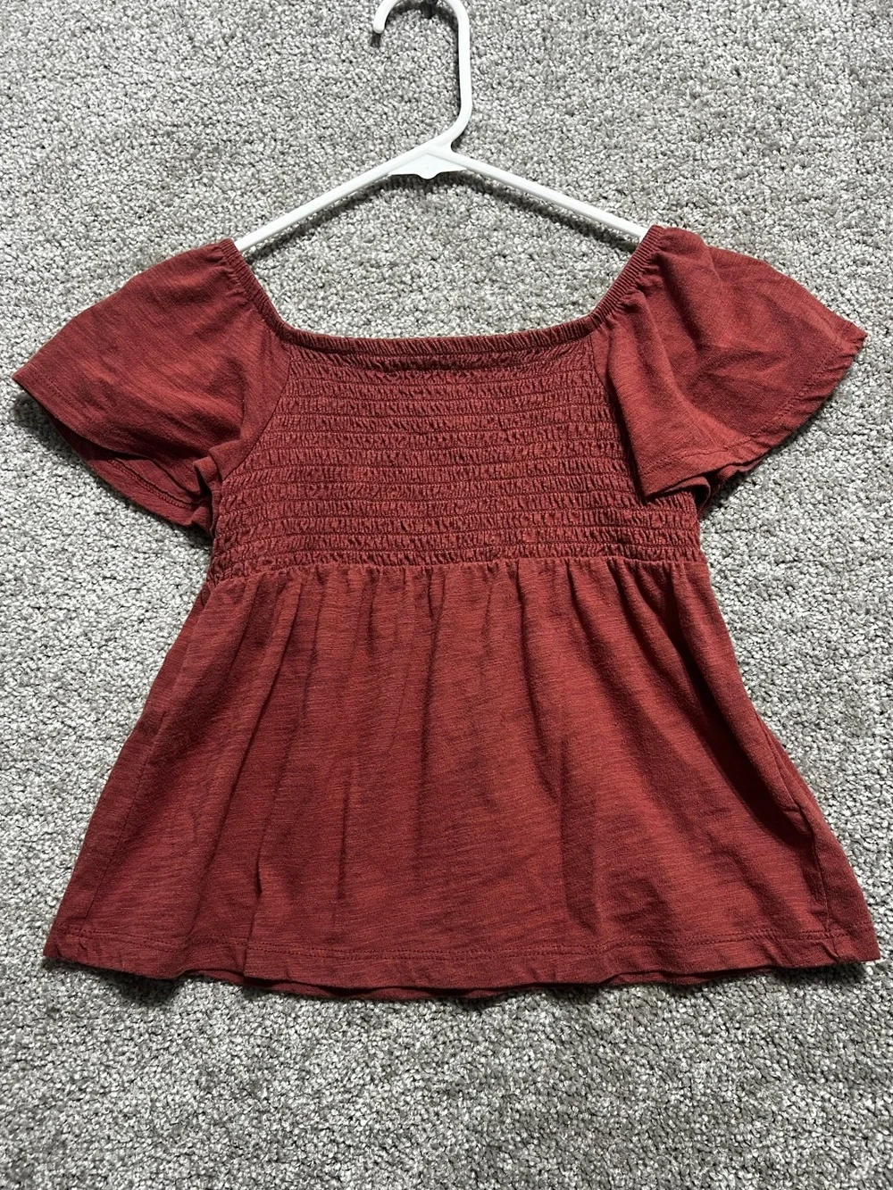 Old Navy Girls Smocked Peplum Blouse Top Flutter Sleeve Size Medium 8
